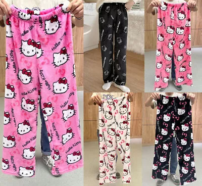 Buy Hello Kitty Pajama Pants Fairy Sanrio Flannel Autumn Warm Women Pant Fashion • 10.66£