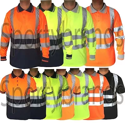 Buy Mens New Hi Viz Vis Visibility Safety Security Work Polo Collar T-Shirt Tee Top • 11.99£