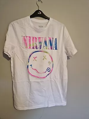 Buy Adults White Nirvana Graphic Print T Shirt Size M • 10£