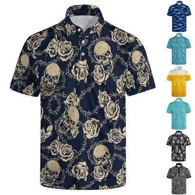 Buy Funny Print Polo Neck Shirt Mens Summer Short Sleeve T-Shirt Tops Casual Shirts • 14£