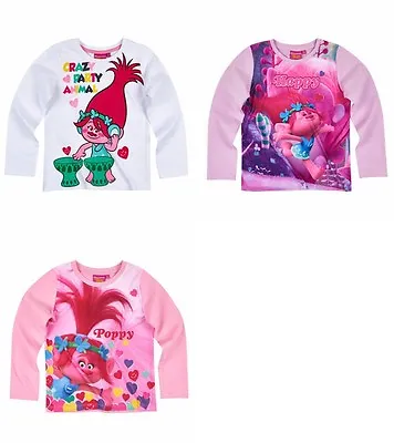 Buy Girls Trolls T-shirts Long Sleeve Crew Neck Cotton Lilac Pink White • 8.89£