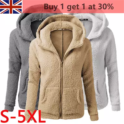 Buy Womens Teddy Bear Fleece Fluffy Hooded Coat Ladies Hoodies Jacket Zip Up Outwear • 12.84£