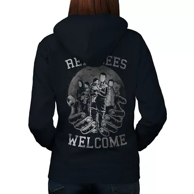 Buy Wellcoda Refugees Welcome Accept Womens Hoodie Back • 31.99£