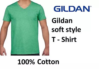 Buy Mens Green Irish Heather T Shirt Gildan Soft Style 100% Cotton V Neck,  NEW • 4.99£