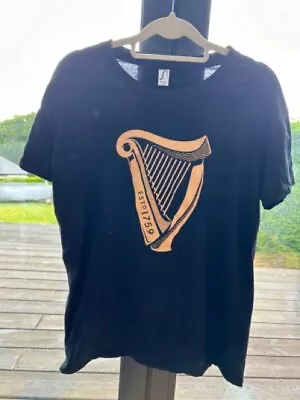 Buy Black Tee With Guinness Logo Print And Text On Back - Size M • 7.93£