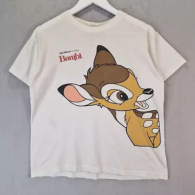 Buy Vintage Disney Bambi T Shirt Womens Fits Size 12 White AOP Single Stitch • 54.99£
