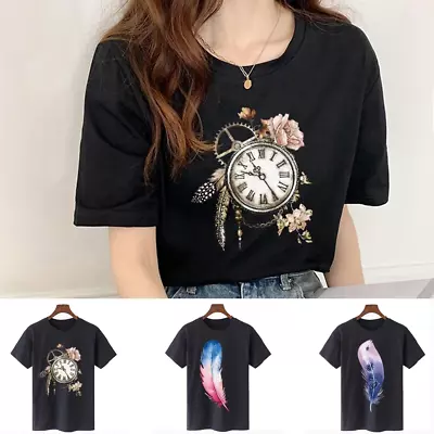 Buy Feather Womens T Shirt Ladies Baggy Fit Short Sleeve Slogan T-shirt Tee Tops • 4.96£
