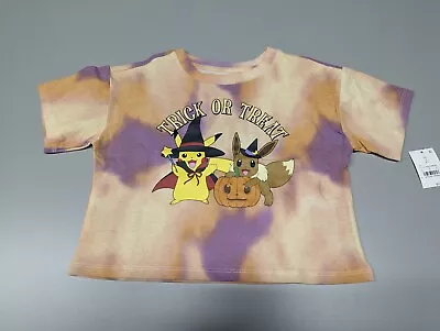 Buy Pokemon Girls Purple Tie Dye Cropped Pikachu Eevee Halloween T-Shirt Tee Shirt • 4.51£