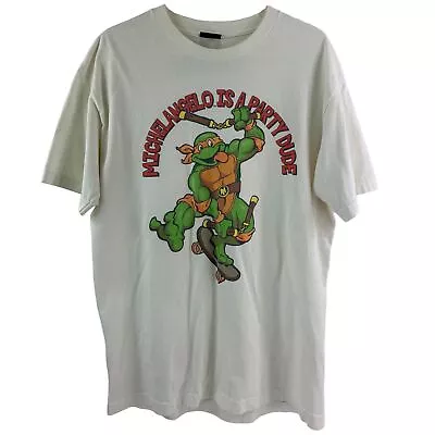 Buy Vintage Teenage Mutant Ninja Turtles Graphic Print White Green T-Shirt Men's • 29.99£