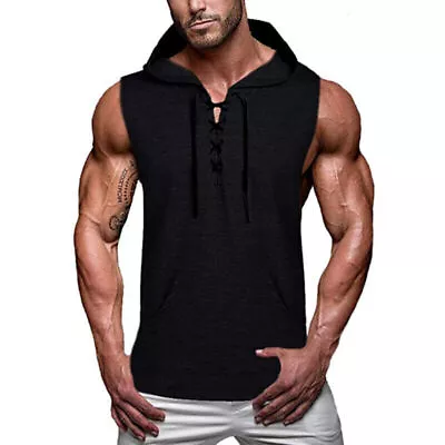 Buy Men's Hooded Tank Sleeveless Hoodie Summer Muscle Gym Fitness Tee Vest Casual • 16.24£