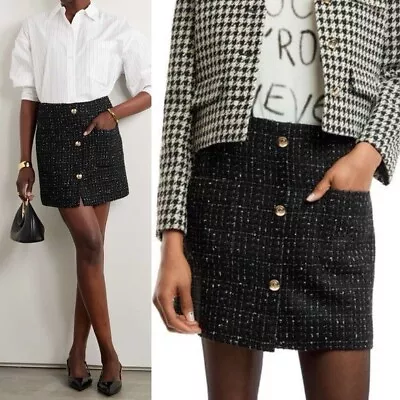 Buy NWT Anine Bing Mateo Embellished Metallic Tweed Mini Skirt - Black/White 32/XS • 181.73£