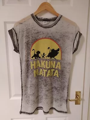 Buy Disney The Lion King Hakuna Matata T Shirt UK10 Distressed Grey Long • 5.50£