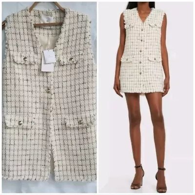 Buy Anine Bing Janet Plaid Tweed Mini Dress S/P White Black Cotton Blend Sleeveless • 155.29£