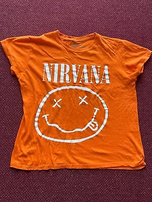 Buy Nirvana T Shirt Happy Face Officially Licensed Orange Kurt Rock Merch • 4.99£