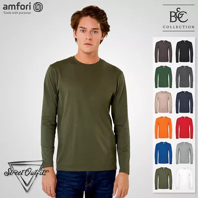 Buy Long Sleeve Mens T-Shirt Crew Neck Top Soft Cotton Ringspun Tee Shirt B&C 150 • 9.02£