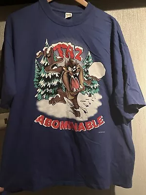 Buy Vintage Looney Tunes (1997) TAZ ABOMINABLE Warner Bros Graphic T-Shirt XL Blue • 15£