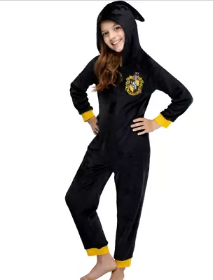 Buy Harry Potter Unisex Kids Sz 10/12 Hufflepuff Hooded Pajama Union Suit Costume • 30.18£