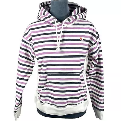 Buy Champion Reverse Weave Hoodie Sweatshirt Women's Small Purple Gray Striped Gorp • 23.34£