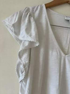 Buy Witchery Beaded Flutter Sleeve Soft Viscose Cotton Knit T-Shirt Top Size S • 12.24£