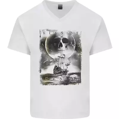 Buy Kiss Of Death Pirates Sailing Sailor Mens V-Neck Cotton T-Shirt • 9.99£