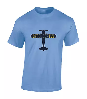 Buy Eat Sleep Fly Mens T Shirt Aeroplane Plane Design Pilot Aviation Fan Gift Top • 8.99£