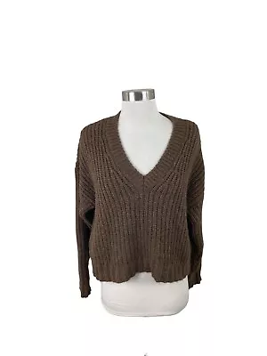 Buy Anine Bing Marlowe Brown Chunky Ribbed Knit Alpaca Wool V Neck Sweater Size XS • 148.64£