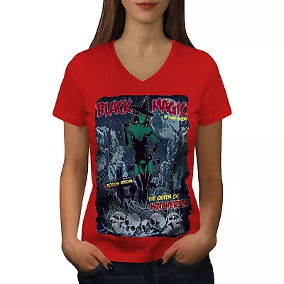 Buy Wellcoda Magic Girl Witch Witchery Womens V-Neck T-shirt • 18.99£