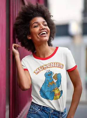 Buy Sesame Street Cookie Monster Munchies Ringer T-Shirt S-XXL 10 12 14 16 Womens • 18.99£