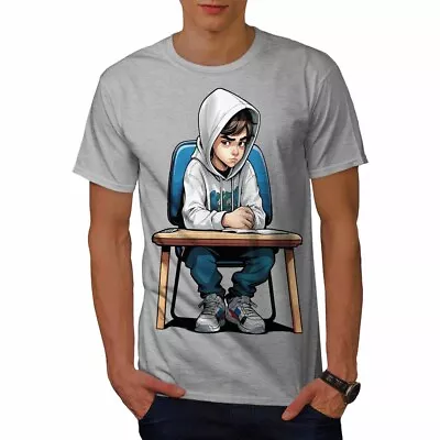 Buy Wellcoda Boy Sitting At Desk With Serious Expression Mens T-shirt • 17.99£