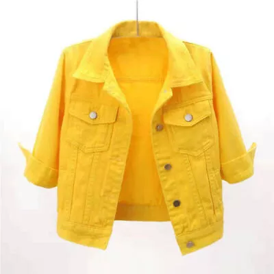 Buy Womens Denim Jacket Womens Coat Color Plain Top Button Up Ladies Short Jean Top • 16.60£