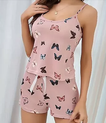 Buy S1ze 8 (S) Pink Butterfly Cami & Shorts Pyjamas Set Nightwear Sleepwear Cute • 6£