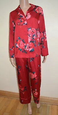 Buy New M&S Rosie Floral Satin Red Mix Pyjamas Sz UK 8 10 & 12 • 20.36£