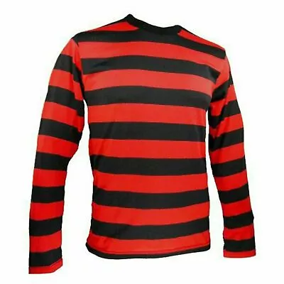 Buy Children Red Black Striped T-Shirt Denis Top Full Sleeve Fancy Dress Outfit UK • 9.99£