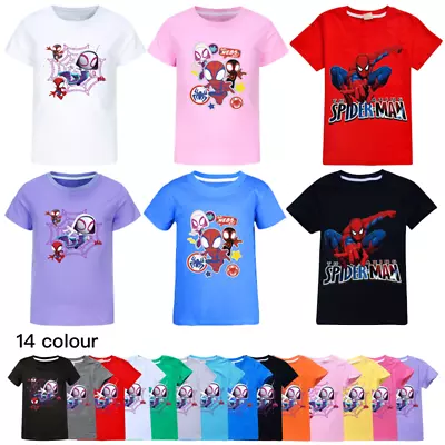 Buy Kids Girls Boys Spiderman Stacy Gwen T-shirt Summer Casual Short Sleeve Tops Tee • 7.12£