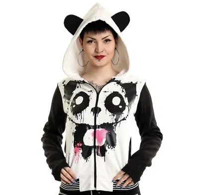 Buy Killer Panda Hoodie Jacket Top Black White Pink Heart Paws Alt Scene Y2K Emo L • 44.99£