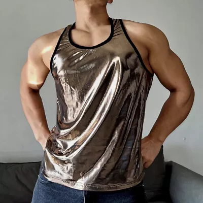 Buy UK Mens Summer Sleeveless Glitter Racerback Tank Tops Party Club Shirt T-Shirt • 9.99£