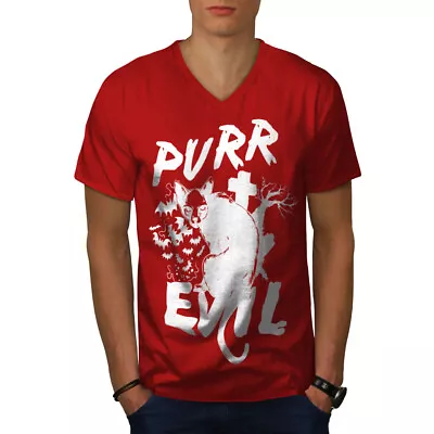 Buy Wellcoda Evil Cat Pure Scary Cat Scary Mens V-Neck T-shirt • 17.99£