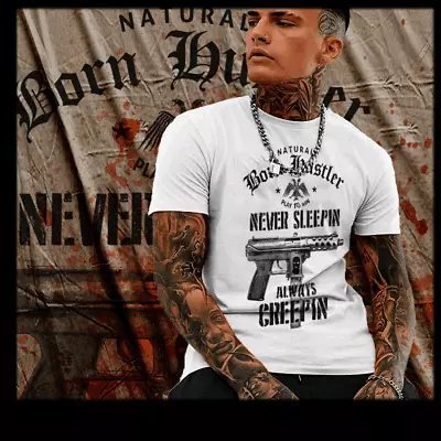 Buy Gangster T-shirt Never Sleeping  Urban Hip Hop Hustle Mafia Mob Thug White Tee  • 18.63£