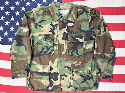 Buy Vintage US Army Woodland Camo Coat BDU Over Shirt Military Surplus Large Regular • 30£