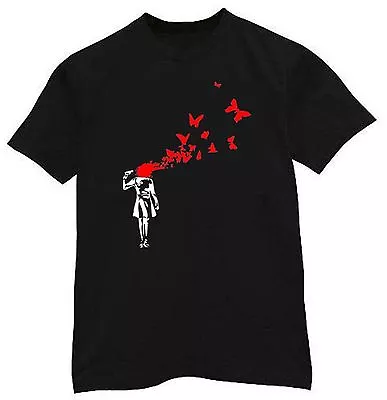 Buy BANKSY BUTTERFLY SUICIDE T-SHIRT - Urban Art Butterflies Girl - Sizes S-XXXL • 12.95£