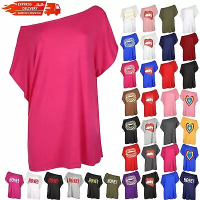 Buy Ladies Baggy Batwing Sleeve Womens Oversized Off The Shoulder Bardot T Shirt Top • 7.49£