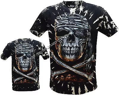 Buy New Skull & Crossbones Pirate Glow In Dark Tattoo Goth Tye Dye T-Shirt M - 3XL • 14.95£