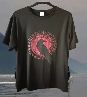 Buy Viking T-shirt Crow Runes Red Black Size M/L 14/16 • 3£