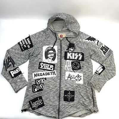Buy Iro-Ochi Rock Bands Kiss Virus Megadeth Patched Gray Zip-Up Hoodie Men's XL • 52.28£