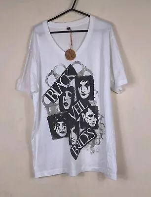 Buy NWT Black Veil Brides V-Neck White T-Shirt Size L Monochrome Band Graphic Tee  • 14.99£