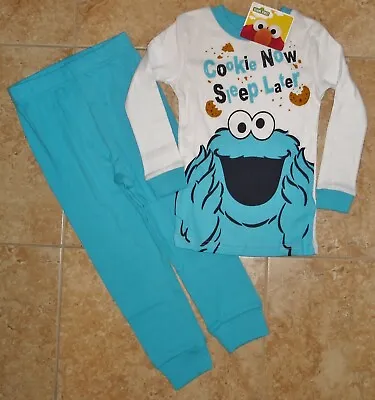 Buy NWT Sesame Street Cookie Monster COOKIE NOW L/S Shirt  Pants Pajamas  3T 5T • 11.66£