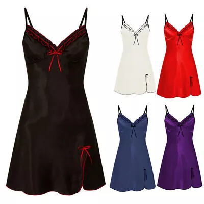 Buy Womens Lace Satin Silk Strappy Nightdress Ladies Nightie Sleepwear Pajamas Robe • 6.29£