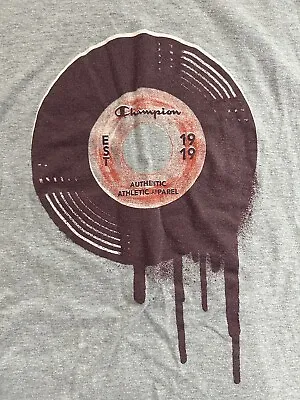 Buy Champion Men's Large Gray Short Sleeve Thsirt Dripping Record Design • 12.11£