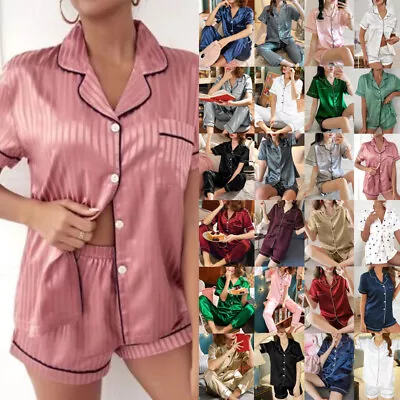 Buy Womens Satin Silk Shirt Tops Shorts Pyjamas Nightwear PJs Set Loungewear Nighty • 11.29£