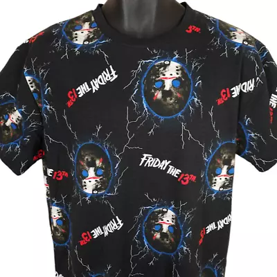 Buy Friday The 13th T Shirt Mens Size Medium Black All Over Print Jason Lightning • 28£